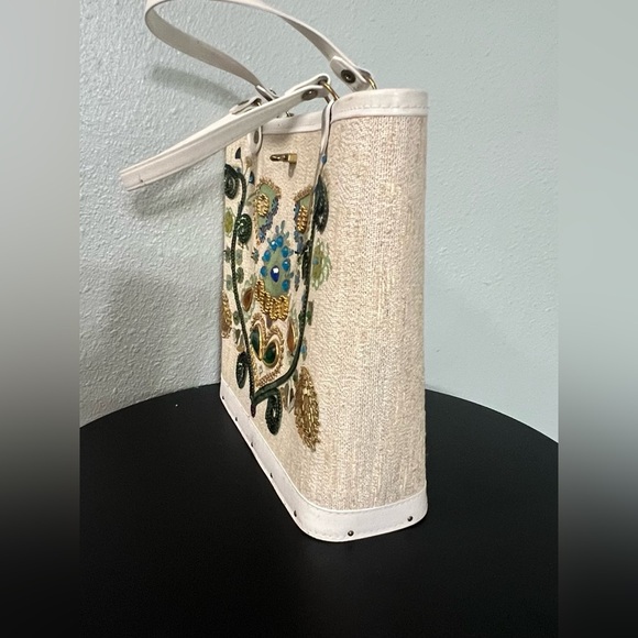 Vintage 1960`s Enid Collins Style Jewel Tone Purse Canvas Bucket Tote Handbag - Picture 6 of 13